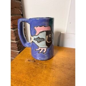 Mara Mexico Mug Handmade Stoneware Signed Art Pottery Fish Coffee Mug Cup VTG
